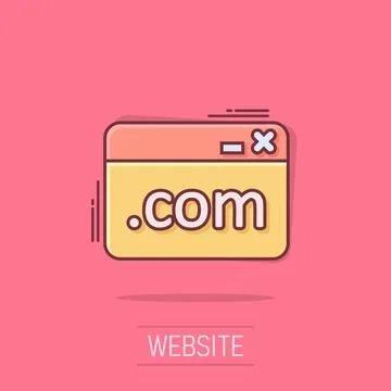 Website domain icon in comic style. Com internet address cartoon vector ill.. 스톡 일러스트