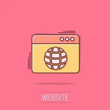 Website domain icon in comic style. Global internet address cartoon vector .. 스톡 일러스트