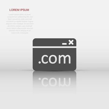 Website domain icon in flat style. Com internet address vector illustration.. 스톡 일러스트