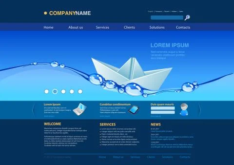 Website editable template: origami paper boat in the water uni themes. Stock Illustration