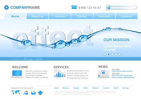Website editable template: put your own object in the water uni themes Stock Illustration