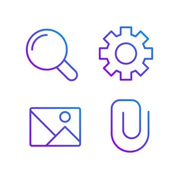 Website elements pixel perfect gradient linear vector icons set Stock Illustration