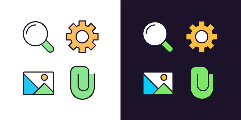 Website elements pixel perfect light and dark theme color icons set Stock Illustration