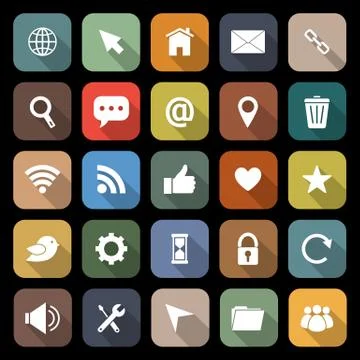 Website flat icons with long shadow Stock Illustration