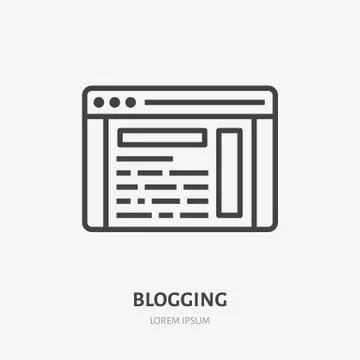 Website flat line icon. Vector thin sign of blogging. Landing page outline Stock Illustration