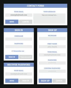 Website form set, flat style Stock Illustration