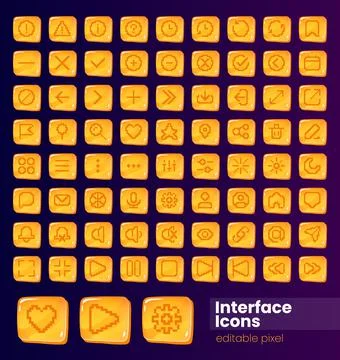 Website glossy ui button with pixelated icon big set Illustrazione stock
