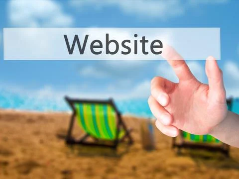 Website - Hand pressing a button on blurred background concept on visual scre Stock Photos