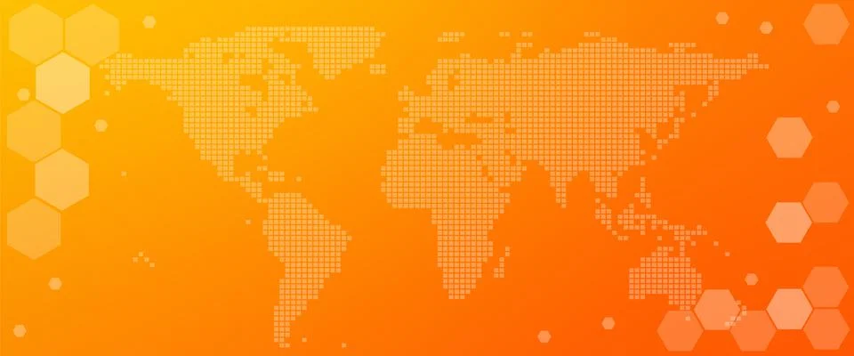 Website header banner, World map in graphic form with orange background Stock Illustration