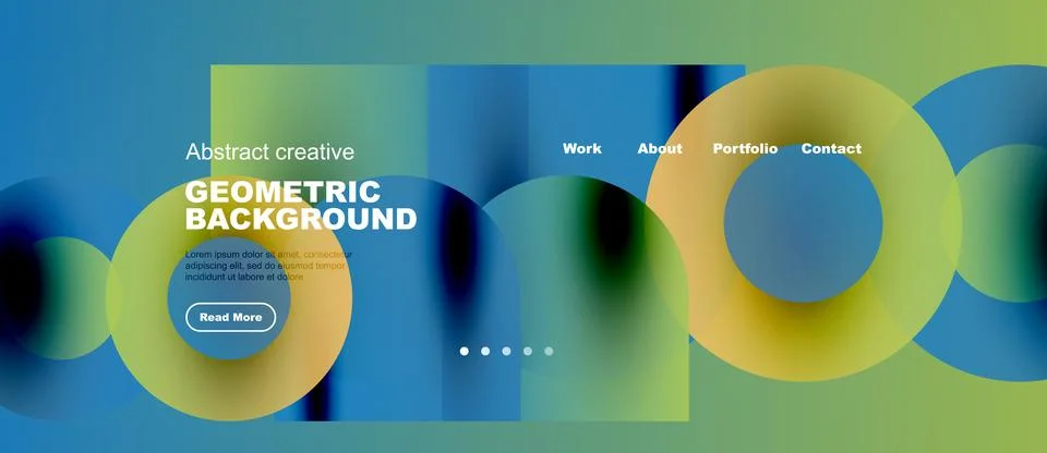 Website header with blue gradient circles and triangles Stock Illustration