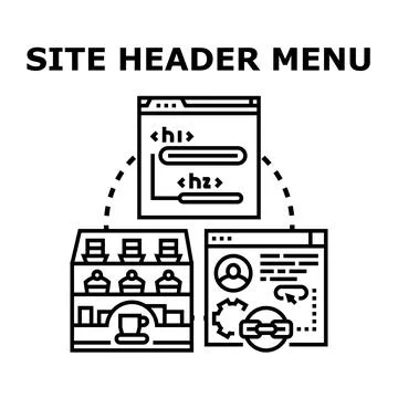 Website header development menu creating interface design Ilustração Stock