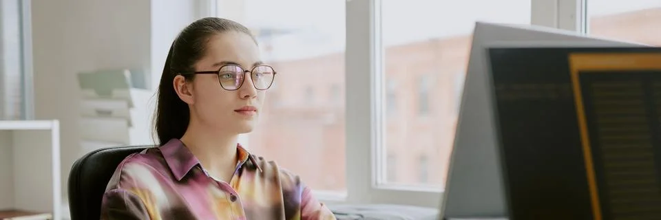 Website Header of Female Programmer Stock Photos
