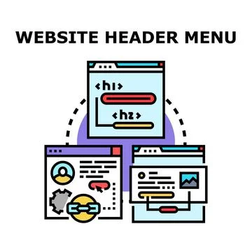 Website header menu development and structure concept Stock Illustration
