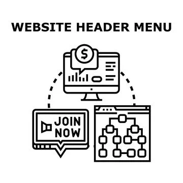 Website header menu interface creating online marketing 库存插图
