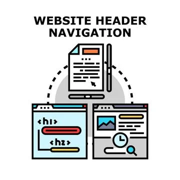 Website header navigation optimizing for digital content strategy Stock Illustration