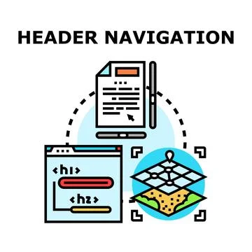 Website header navigation structuring web content Stock Illustration