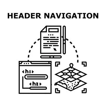 Website header navigation structuring web content 库存插图