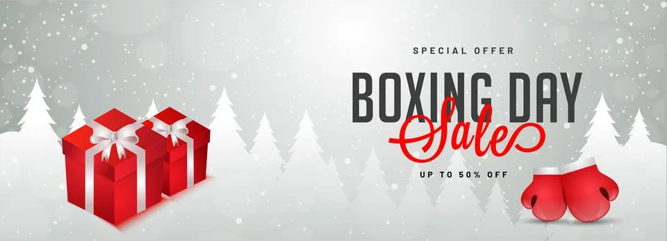 Website header or banner design with illustration of gift boxes, boxing glo.. Stock Illustration