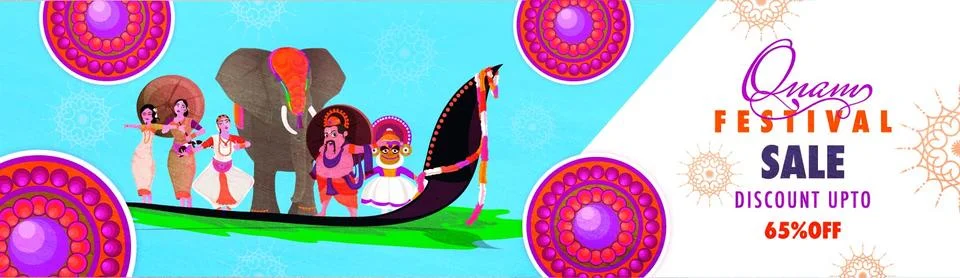 Website header or banner design, Onam festival Sale with Discount offer, sh.. Stock Illustration