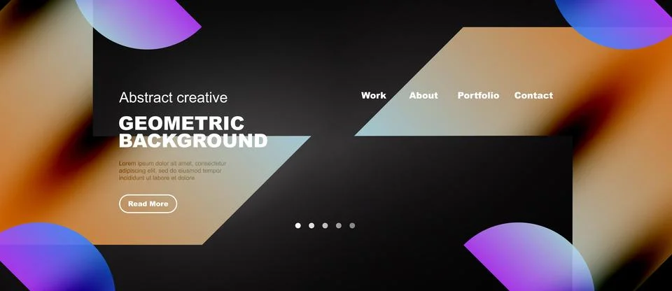 Website header with violet gradient circles and triangles Stock Illustration