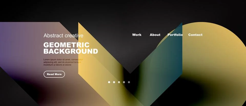 Website header with yellow gradient circles and triangles Ilustración de archivo