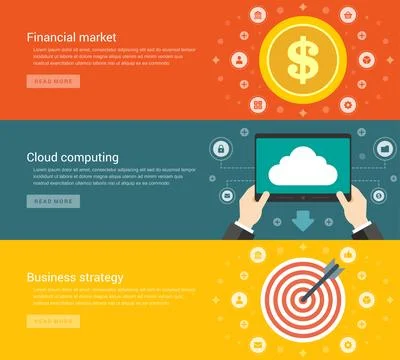 Website Headers or Promotion Banners Templates and Flat Icons Design Stock Illustration