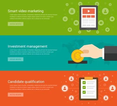 Website Headers or Promotion Banners Templates and Flat Icons Design Stock Illustration