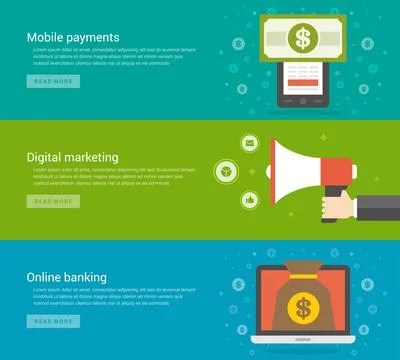Website Headers or Promotion Banners Templates and Flat Icons Design Stock Illustration