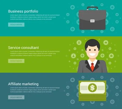 Website Headers or Promotion Banners Templates and Flat Icons Design Stock Illustration