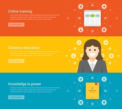 Website Headers or Promotion Banners Templates and Flat Icons Design Stock Illustration