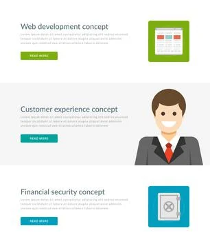Website Headers or Promotion Banners Templates and Flat Icons Design Stock Illustration
