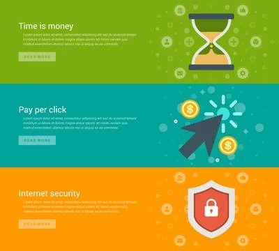 Website Headers or Promotion Banners Templates and Flat Icons Design Stock Illustration