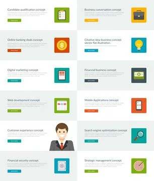 Website Headers or Promotion Banners Templates and Flat Icons Stock Illustration