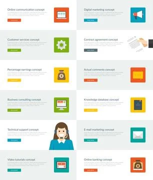 Website Headers or Promotion Banners Templates and Flat Icons Stock Illustration