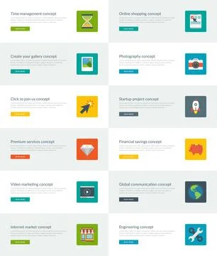 Website Headers or Promotion Banners Templates and Flat Icons Stock Illustration