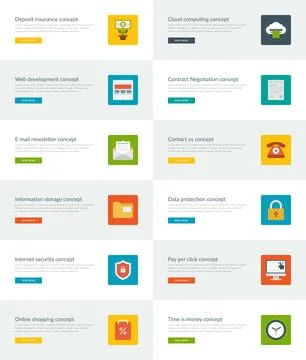 Website Headers or Promotion Banners Templates and Flat Icons Stock Illustration