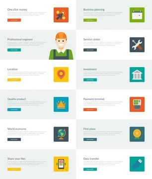 Website Headers or Promotion Banners Templates and Flat Icons Stock Illustration