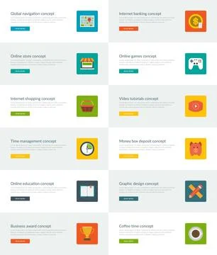 Website Headers or Promotion Banners Templates and Flat Icons Stock Illustration