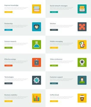 Website Headers or Promotion Banners Templates and Flat Icons Stock Illustration