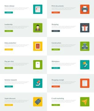 Website Headers or Promotion Banners Templates and Flat Icons Stock Illustration