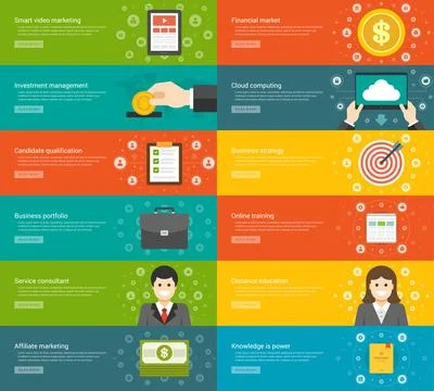 Website Headers or Promotion Banners Templates and Flat Icons Stock Illustration
