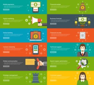 Website Headers or Promotion Banners Templates and Flat Icons Stock Illustration