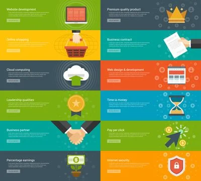 Website Headers or Promotion Banners Templates and Flat Icons Stock Illustration