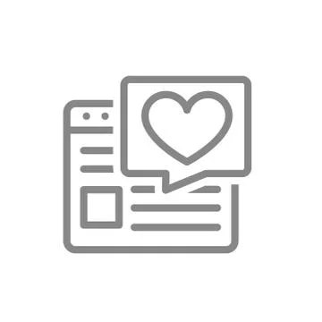 Website with heart in speech bubble line icon. Love article, user feedback Stock Illustration
