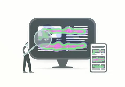 Website heat map seo analytics tools concept. Analysis mouse and eye tracking Stock Illustration