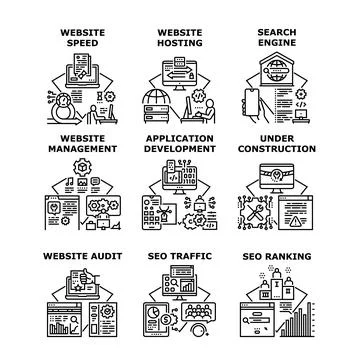 Website Hosting Set Icons Vector Illustrations 스톡 일러스트