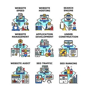 Website Hosting Set Icons Vector Illustrations Illustrazione stock