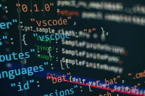 Website HTML Code on the Laptop Display Closeup Photo. Information technology Stock Photos