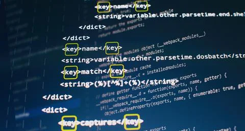 Website HTML Code on the Laptop Display Closeup Photo. Modern tech. Innovativ Stock Photos