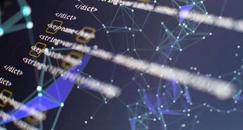 Website HTML Code on the Laptop Display Closeup Photo. Modern tech. Innovativ Stock Photos